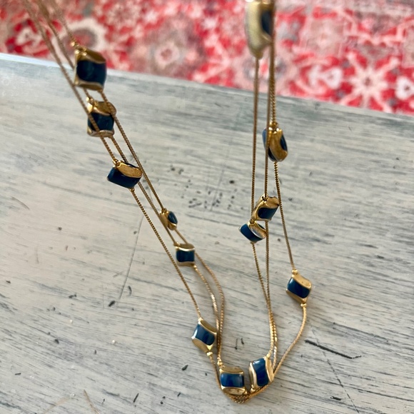 Vintage Navy Blue + Gold Enamel Necklce - Picture 4 of 9